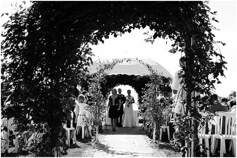 wedding at Albright Hussey walking down isle