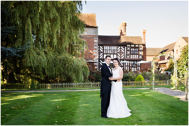 bride and groom at wedding at Albright Hussey Manor shrewsbury