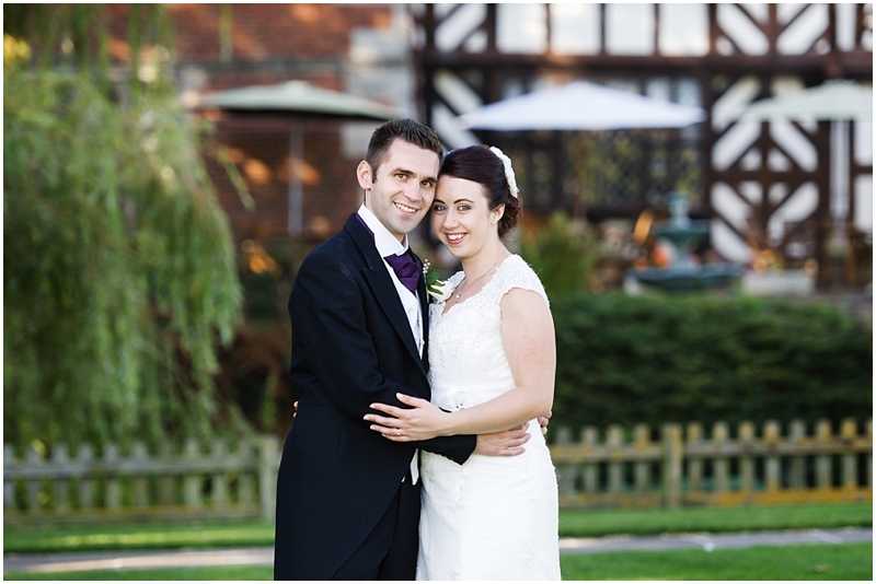 bride and groom at wedding at Albright Hussey Manor shropshire