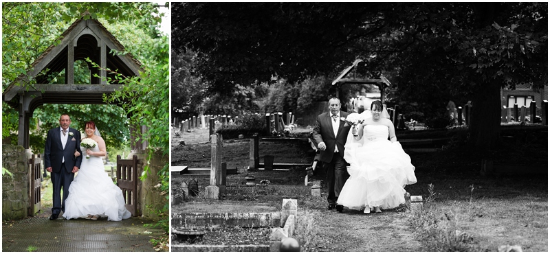 bride and dad walking to church