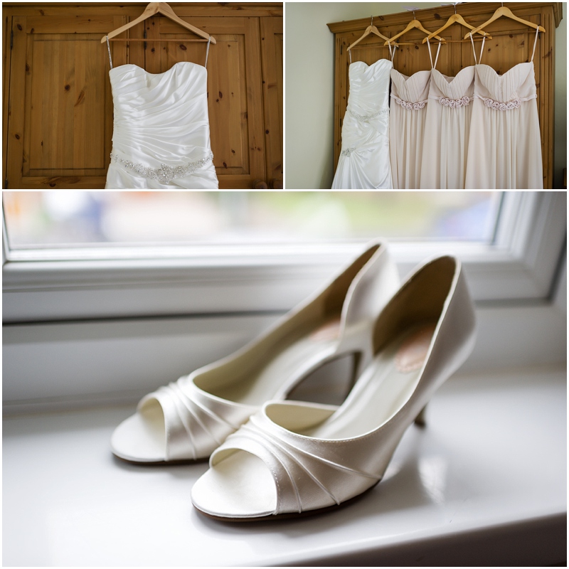 brides shoes and wedding dress