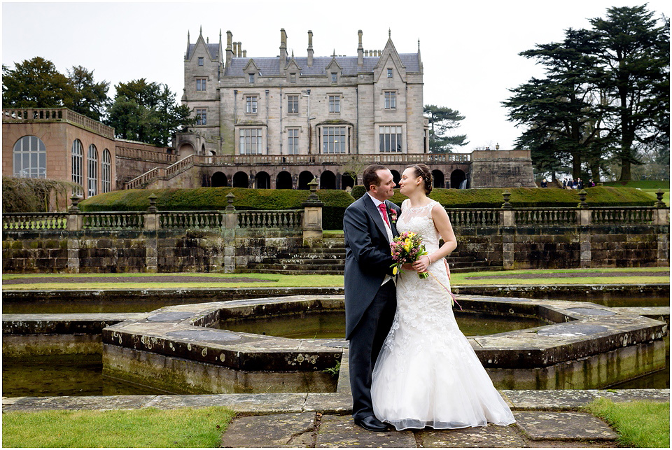 Lilleshall hall winter wedding bride and groom portraits