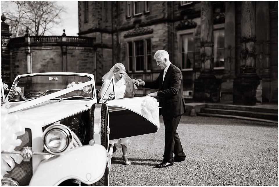 bride arriving at sandon hall