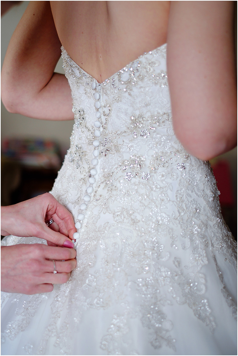 bride getting dress on
