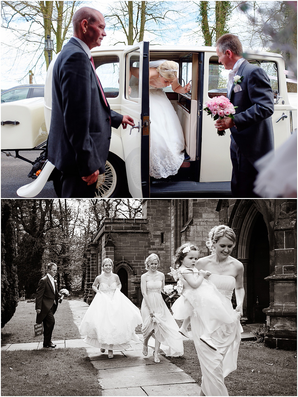 bride and bridesmaids entering church