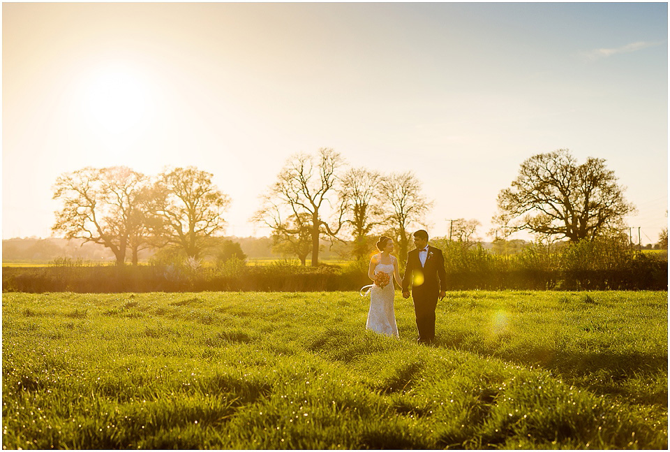 bride and groom at sunset at hundred house wedding