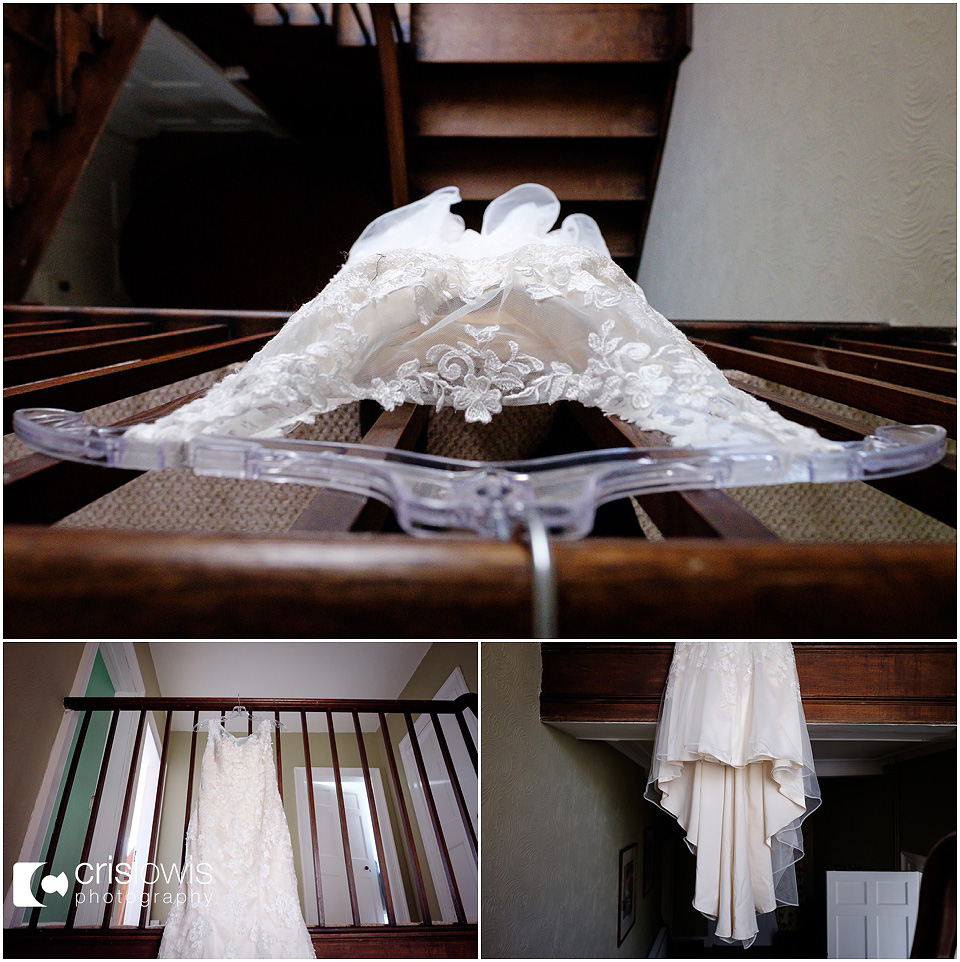 documentary wedidng photographer brides dress hanging up