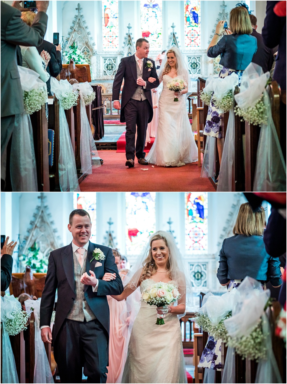 bride and groom leave church