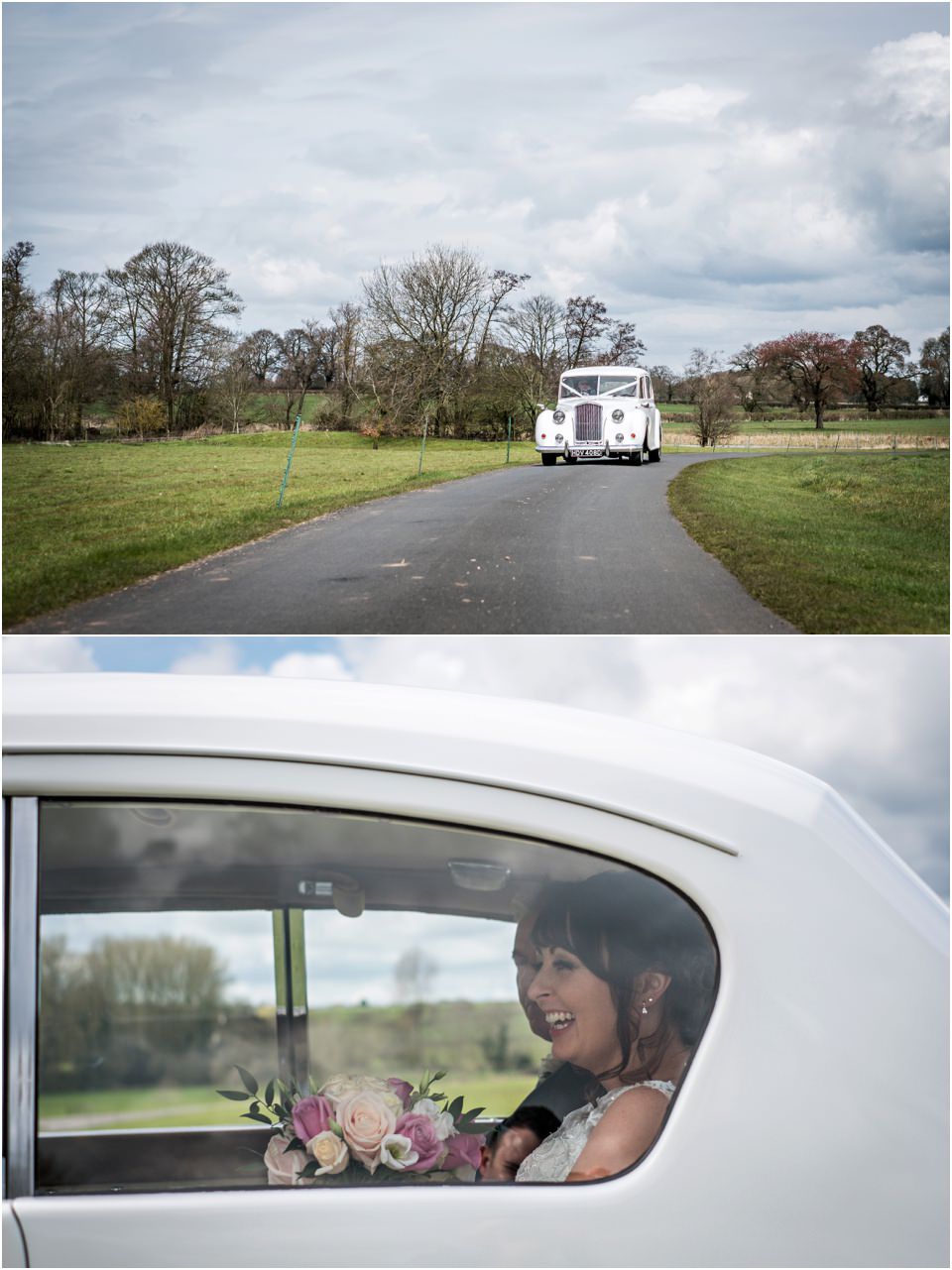 bride arriving in platinum wedding car