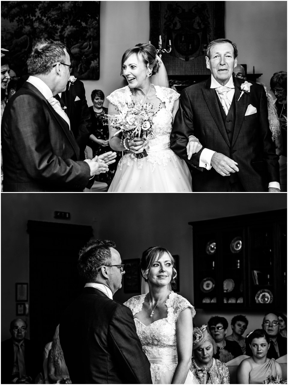 bride walks down the isle with dad