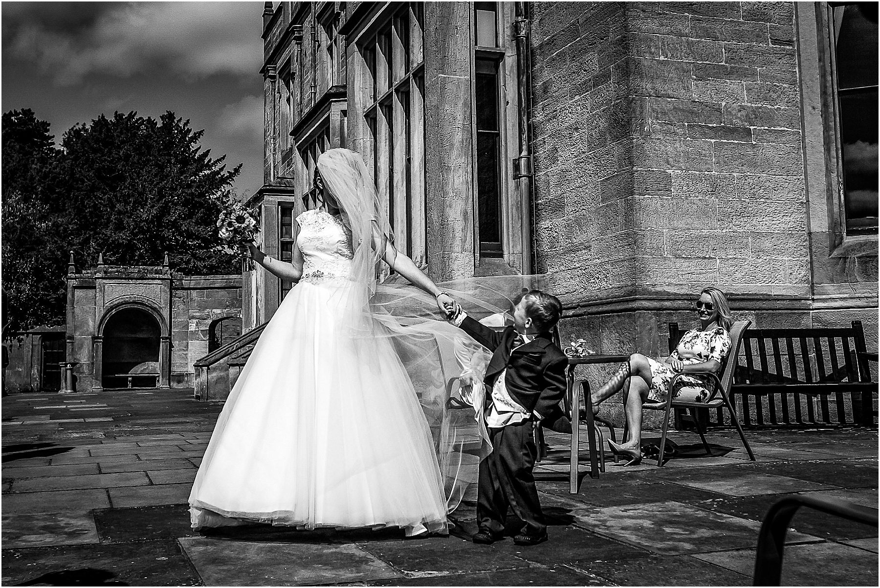 bride veil blows in wind