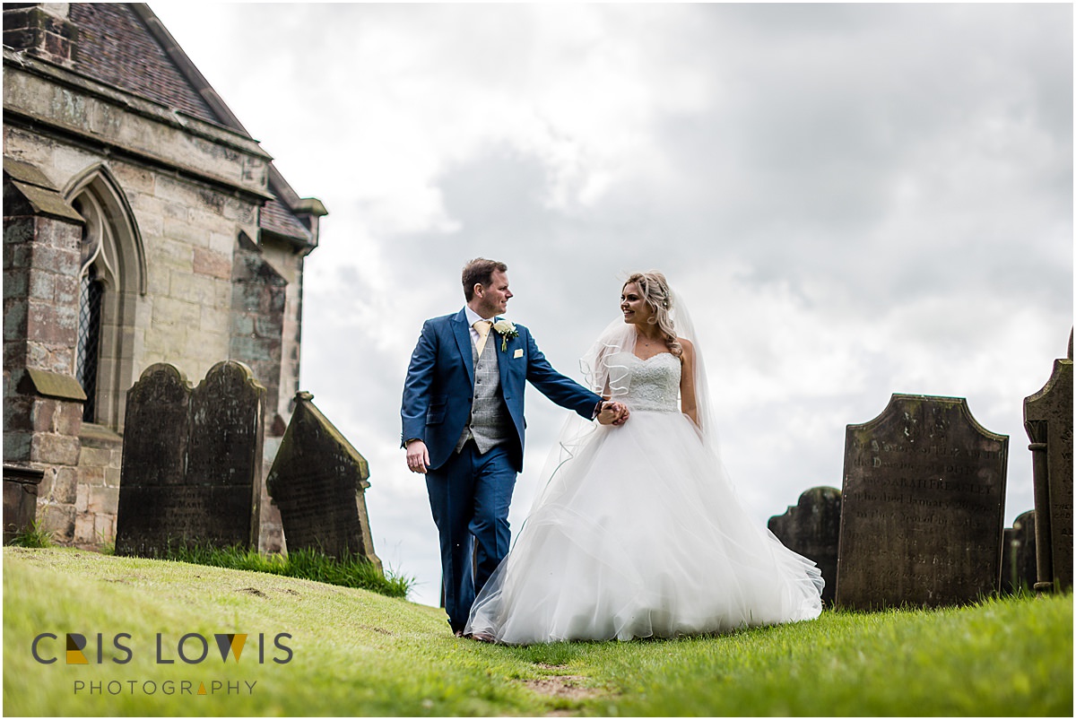 bride and groom at sandon church
