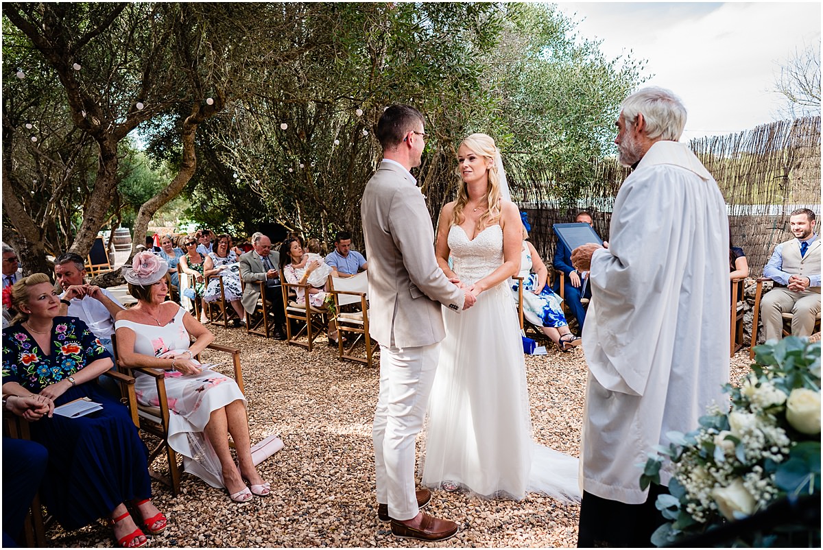 wedding ceremony at Binifadet vineyard