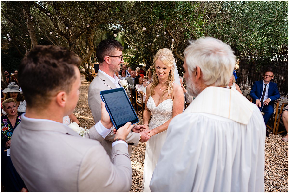 wedding ceremony at Binifadet vineyard