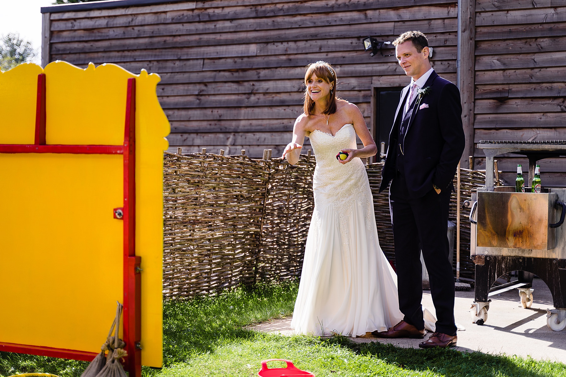 bride and groom playing games