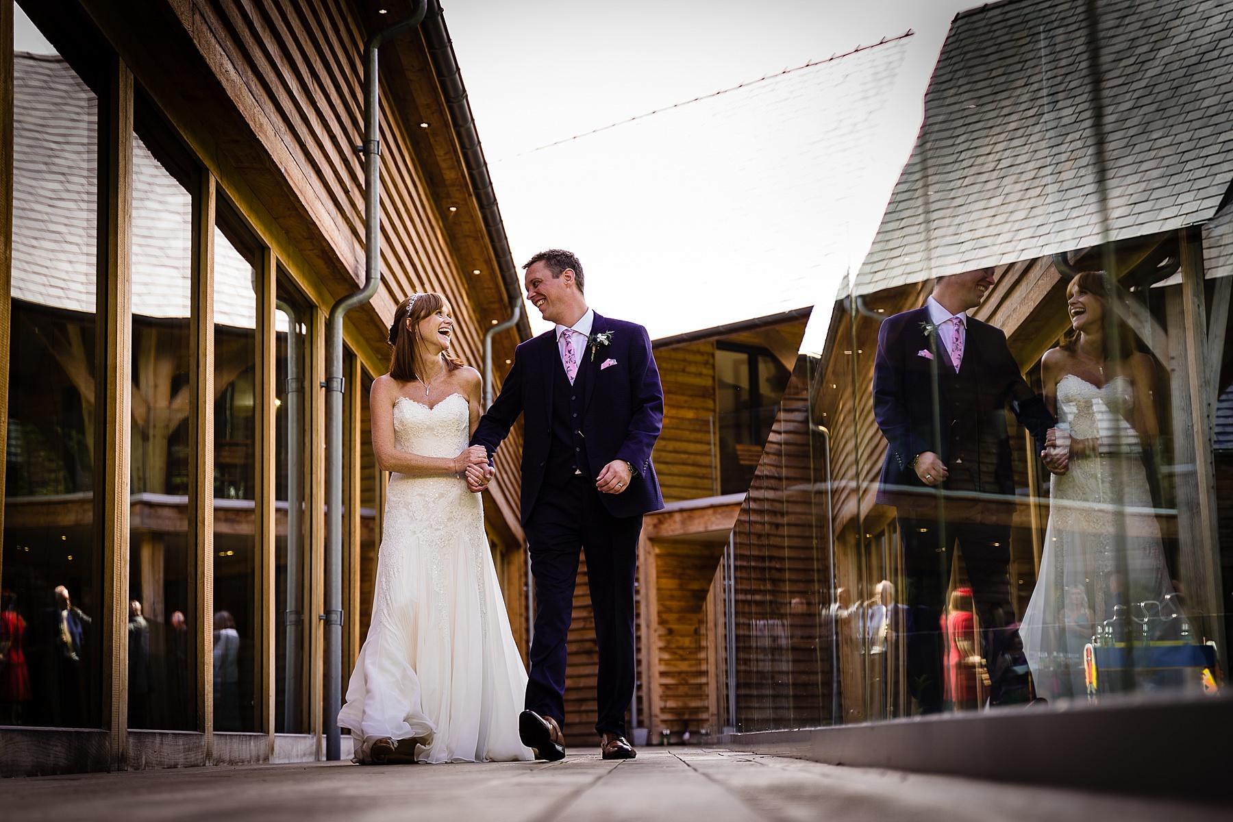 bride and groom walking together