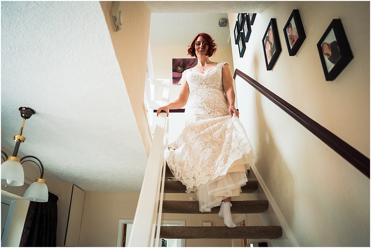 bride coming down stairs