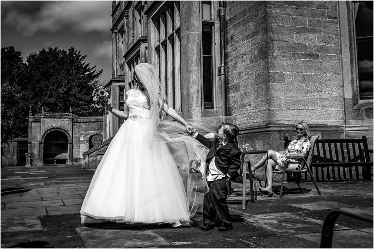 brides veil blows in wind