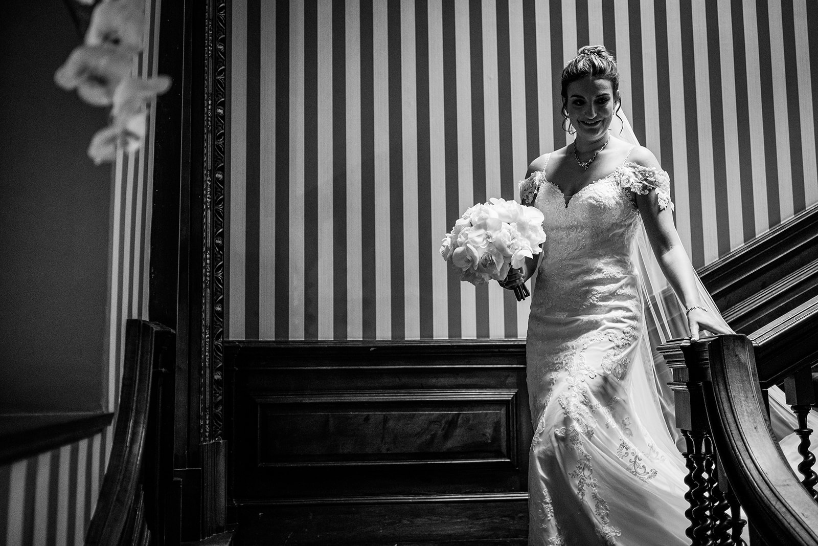 bride coming down stairs