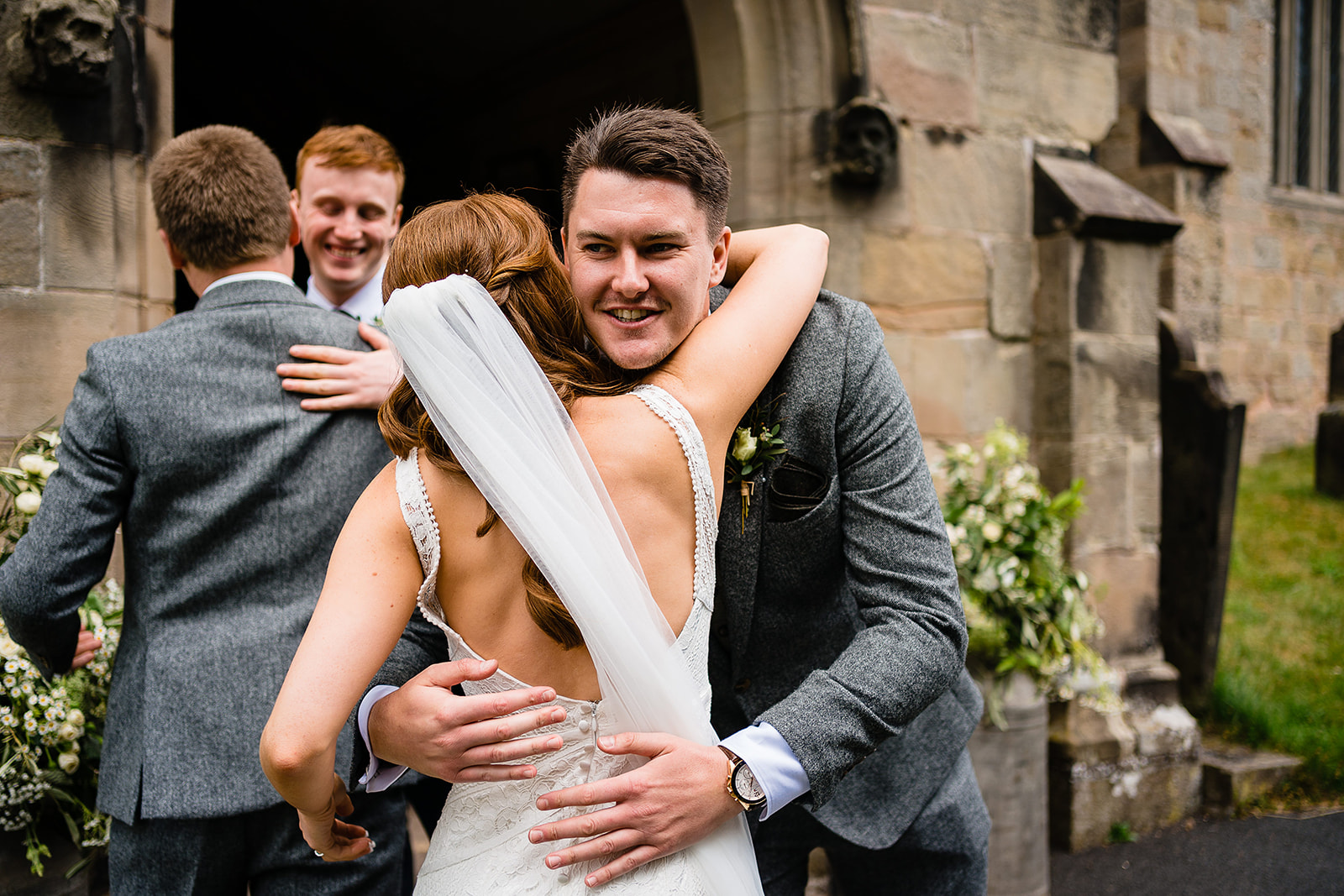 guests congratulate couple