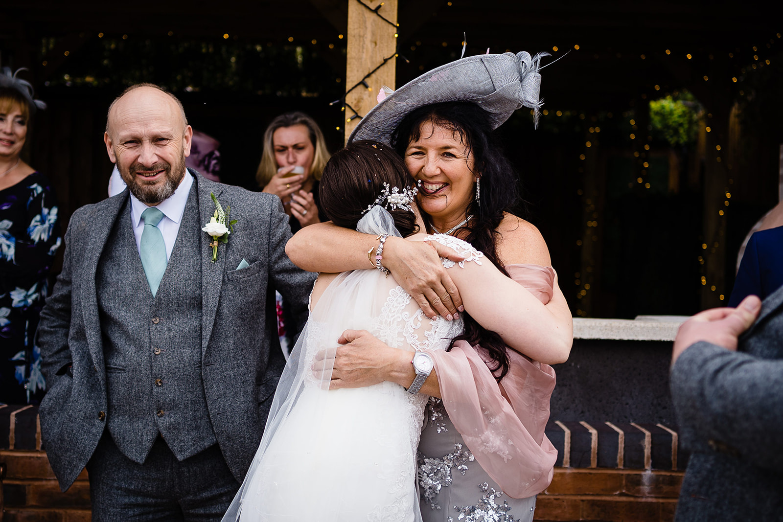 bride and groom see horse