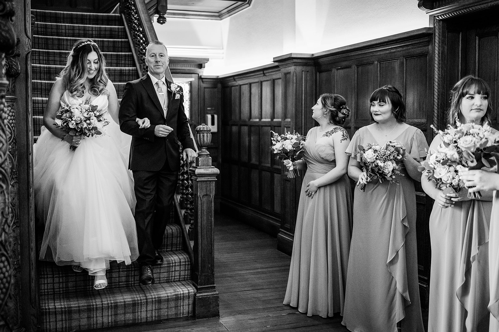 bride comes down stairs at Pendrell hall